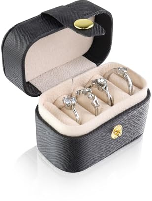 AfitLulu Ringbox Mini Ringschatulle Reisen Ring Aufbewahrung Pu-Leder Ringkästchen mit 4-Ringschlitze, Schmuckkästchen Ringe Tragbar Ring Schachtel für Reisen Geschäftsreisen (Schwarz)