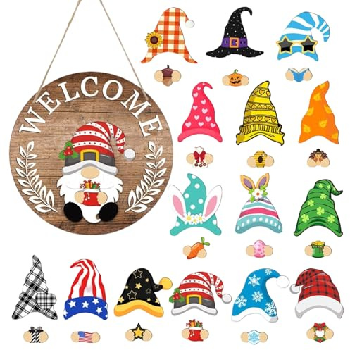 YRTUOP Gnome Decorations - Magnetic Change Interchangeable Seasonal Accessories,Front Door Decor | for Family Friends Men Women Holiday Porch Home Garden Indoor Outdoor