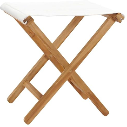 PTUGUOF Teak Massivholz Klappstühle 2 STK. mit cremeweißem Stoffsitz für Terrasse und Garten, klappbar, max. 110 kg pro Sitzplatz