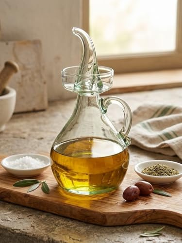 Aceitera Antigoteo Mallorquina 300ml de Vidrio Artesanal Reciclado – Soplada a Mano por Maestros Vidrieros – Botella para Aceite sin Derrames