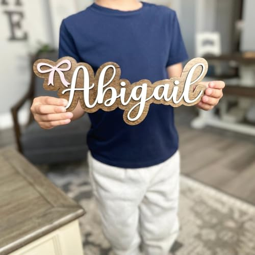 Personalised Bow Name Sign for Door, Custom Wooden Kids Room Decor, Girl Bedroom Wall Decor, Nursery Name Plaque, Wooden Door Sign for Baby Room