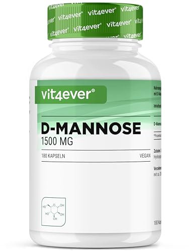 D-Mannose - 180 Kapseln - 1500 mg pro Tagesportion - Premium: Aus pflanzlicher Fermentation - Hochdosiert - Natürlich - Vegan