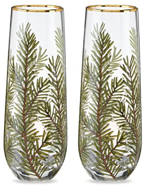 Twine Stemless Champagne Flutes with Gold Rim, Sparkling Wine Glasses for Prosecco, Sparkling Cocktails, Mocktails, Mimosas, Elegant Glassware for Dinner, Holiday Parties, Home Bar, 8 oz, Set of 2