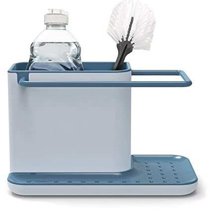 Joseph Joseph Caddy - Rangement/organiseur d'évier avec égouttoir intégré, support pour éponge, brosse, liquide vaisselle, et lavette, démontable, taille normale, Bleu