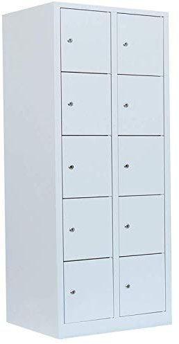 Lüllmann 10 Fächer Schließfachschrank komplett montiert 190x80x45cm Wertfachschrank Fächerschrank Spind grau 523920