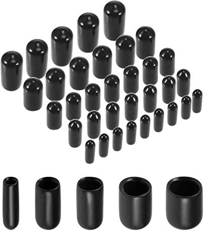 sourcing map 100pcs Round Rubber End Caps Protective Caps 1/8 3/16 1/4 5/16 3/8 Black Screw Thread Protectors