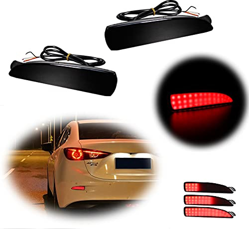 KENRTIR Smoked Lens LED Rear Bumper Reflector Lights Compatible with Mazda 3 5 6, 2016-2020 Toyota Yaris, Function as Tail, Brake & Rear Fog Lamps