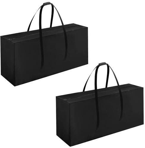 Donken 2er Aufbewahrungstasche Gartenauflagen UV-beständig, Wetterfest, Oxford Auflagentasche mit Reißverschluss für Polsterauflagen, Gartenauflagen, Weihnachtsbaume (122 x 39 x 55 cm, Schwarz)