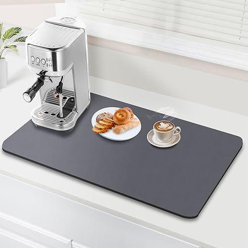 FUMAX Kaffeematte Kaffeemaschine Unterlage, Abtropfmatte Geschirr für Küchenarbeitsplatte, Unterlage Kaffeemaschine Abtropfmatte, Super Saugfähig, Versteckt Flecken Gut, 40x60cm, Grau