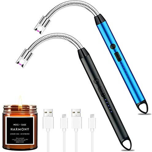 NCKIHRKK 2 Encendedor Cocina Arco Electrico con Indicador de Batería, Mechero USB Recargable, Resistente al Viento, Cuello Flexible Extendido, para Velas,Barbacoa