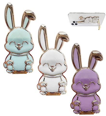 PFLYPF Confezione da 3 Graziosi Conigli per Cellulare, Supporto da Tavolo 3D Con Asta Telescopica, Pieghevole