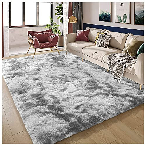 Bibykivn Alfombra Salon Pelo Largo Lavables, Shaggy Alfombras Dormitorio Modernas, Tapete Antideslizante Comedor Alfombra Grande para Interiores Estar Habitación (Gris Claro, 80x160 cm)