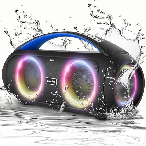 Gemini Sound GGO-230L – Enceinte boombox 50W Bluetooth: Enceinte portable sans fil étanche (IPX5) avec radio FM, éclairage LED festif, batterie de réserve et batterie rechargeable longue durée
