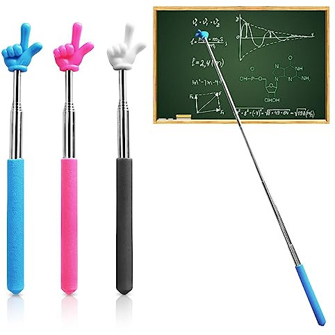 3 punteros telescópicos para profesores, puntero de mano extensible, puntero de dedo, mini punteros de mano de acero inoxidable, para la enseñanza del profesor, interacción personal. Negro, rosa y