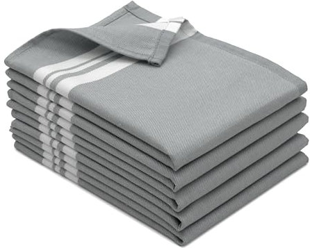 ZOLLNER 5er Set Geschirrtücher Baumwolle in 50x70 cm - saugstarke und robuste Küchentücher - waschbar bis 60°C – in grau weiß gestreift - mit praktischem Aufhänger - Oeko Tex® Zertifiziert
