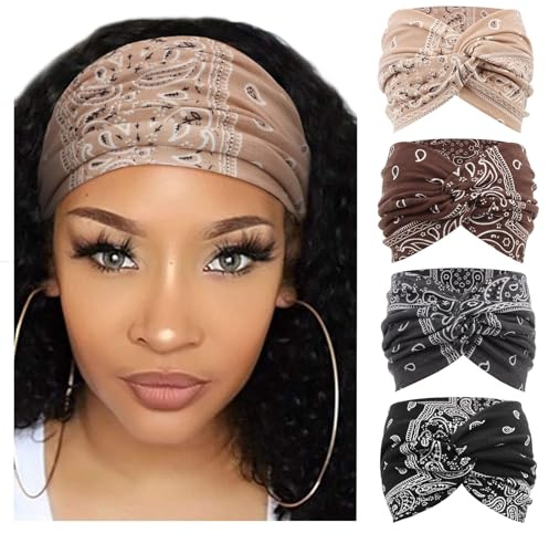 DRESHOW 4 Paket Turbanpannband för Kvinnor Breda Vintagepannband Med Knutar Söta Hårband Tillbehör