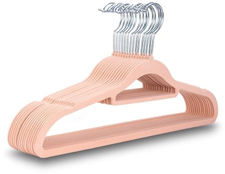 UTTAM Velvet Hangers 50 Pack - Thin Non-Slip Clothes Coat hangers with Tie Bar and 360 Degree Hook for Home Storage Durable, Sturdy for Suits, Jackets (Rose Gold)