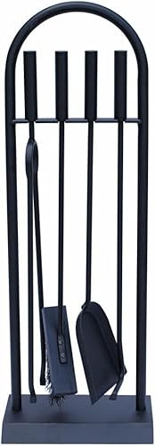 Unibos | Lambeth Contemporary Fireside Companion Arch Tool Set, Steel - 5 Pieces | Contemporary Design, Companion Sets with Stand, Cast Iron, Black | 23 x 14 x 66 cm