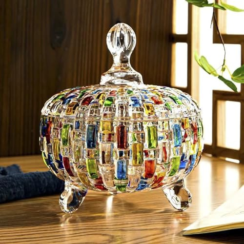 HSKIE Bocaux à bonbons en cristal colorés avec couvercles - Bocaux à bonbons de Noël - Conteneurs à bonbons mignons - Bocal en verre bonbonnière avec couvercle - 680,4 g