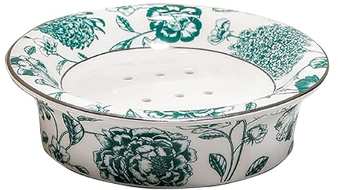 Floral Self Draining Soap Dish, Vintage Round Soap Tray(Style D) | Decorative Double-Layer Soap Dish