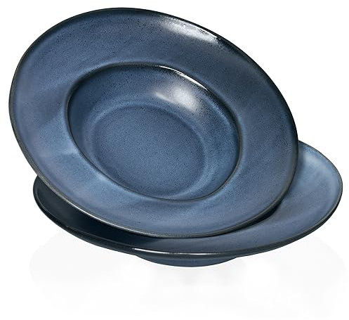 jinsongdafa Soup Bowls, Soup Plate with Rim, 280 ML Pasta Bowl Set of 2, Shallow Bowl Plates, Porcelain Rimmed Bowls, Best for Home Restaurant Hotel, Blue 22.7 CM