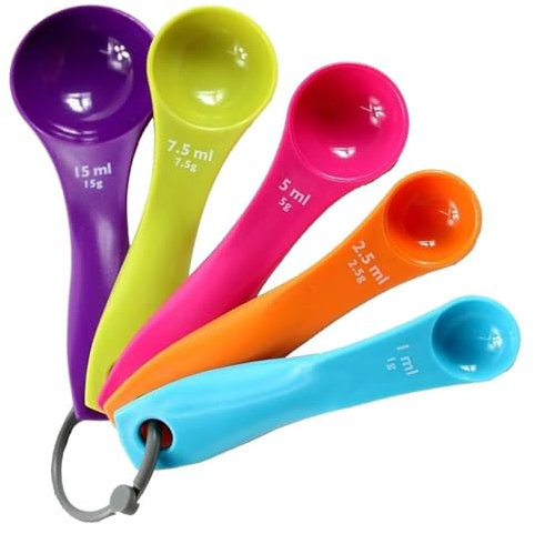 5 Stück Messlöffel Gramm, Messlöffel Set, Bunt Measuring Spoons mit Unterschiedlichen Kapazitäten, Portionierlöffel Farbmesslöffel für Kochen & Backen Flüssigkeits und Pulvermessgeräte