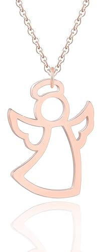 Wryhaul Collier à breloques ange gardien en or 24 carats fait à la main, collier pendentif ange gardien délicat breloque religieuse petit chérubin, collier ange gardien avec ailes (Or Rose)