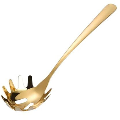 Cucchiaio per pasta in acciaio inox, cucchiaio per spaghetti, forchetta per spaghetti con manico ergonomico, utensile per noodle per cucina, 22,5 cm (oro)