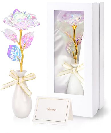 Touloube Regalos para Mujeres para el Día de la Madre, Ideas de Regalo Rosa Eterna con Jarrón de Cerámica y Caja de Regalo, Rosa Artificial Regalos Originales para Mujeres Esposa Madre Abuela