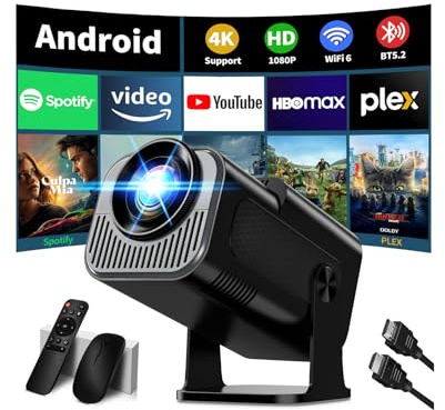 Mini Beamer Unterstützt 4K 1080P, Projektor Tragbarer mit WiFi 6 und Bluetooth 5.2, Beamer Klein Projektor Auto Keystone 270° Dreh Kompatibel mit HDMI/TV Stick/Memory Stick/Laptop, Schwarz