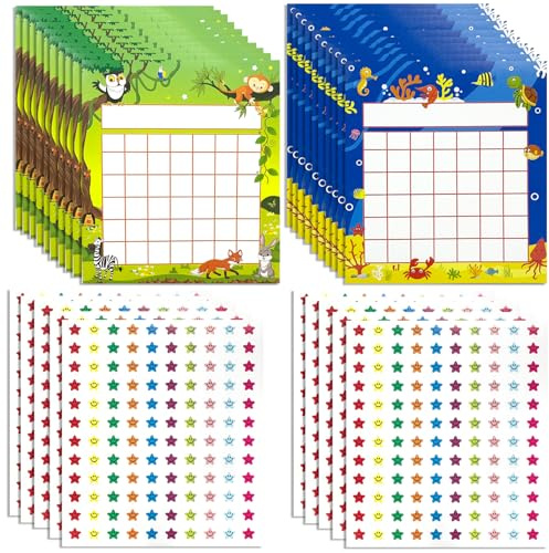 Lot de 20 tableaux de récompenses, tableau d'autocollants incitatifs, tableau d'étoiles pour les tableaux de récompenses en classe pour le comportement des enfants avec 1200 autocollants étoiles