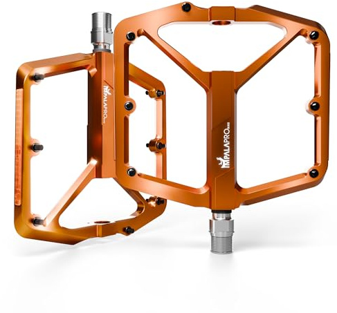 IMPALAPRO Pedali Bici Flat con Riflettori in Alluminio CNC 9/16” – Pedali MTB Flat con Ampia Piattaforma e Pin Antiscivolo Rimovibili – Pedali Bici Corsa Leggeri 355 g (arancione)