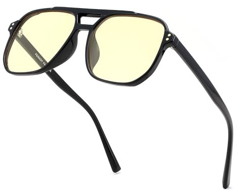 FEISEDY Gafas Retro Años 70 para Mujer y Hombre Filtro 99,9% Luz Azul Gaming y Ordenador con Tonalidad Amarillo Claro G2835