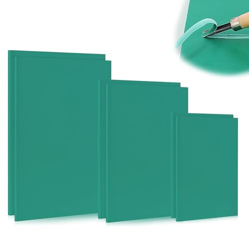 Juego de 6 placas de impresión de lino, hojas de lino A4, A5, A6, 3 mm de grosor, para grabado, manualidades, proyectos de impresión (verde)