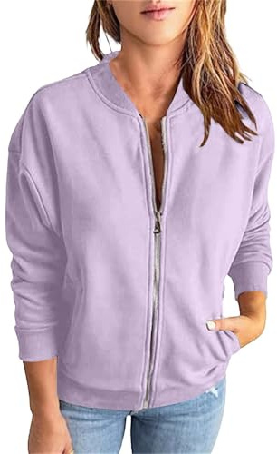Cocila Giacca Felpata da Donna A Maniche Lunghe Tinta Unita Casual Ampia Felpe Lunghe E Larghe Felpa Sportiva Felpa Nera con Zip Tennis Donna Senza Cappuccio Primavera Tecnica Rosa