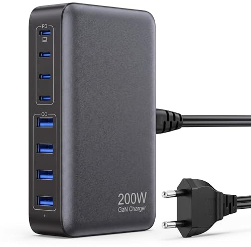 USB C Ladegerät 200W, 8-in-1 USB C Netzteil Schnellladegerät, Multi Charging Station Adapter Schnellladestation PD GaN Desktop-Lader für MacBook, iPhone, iPad, Samsung, Laptop