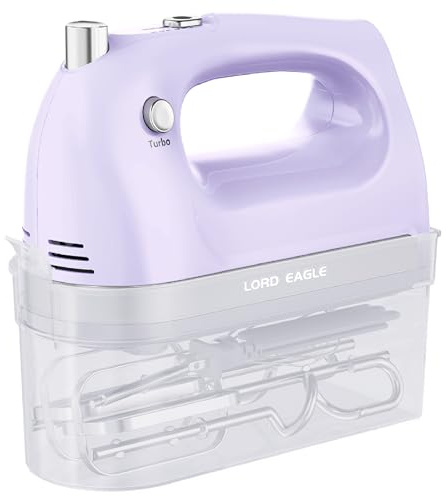 Lord Eagle Hand Mixer Electric Whisk, 400W Power Handheld Mixer for Baking Cake Egg Cream Food Beater, Turbo Boost/Self-Control Speed + 5 Speed + Eject Button + 5 Accessories, Purple