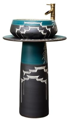 Lavabo sur colonne Lavabo sur pied en céramique avec robinet et kit de vidange