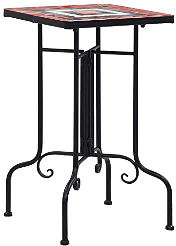 HaoChrymec Table d'Appoint Extérieur, Plateau en Céramique Mosaïque, Design Moderne, Tabouret Plante et Meuble Plante, pour Jardin, Terrasse, Balcon, Couleur Terre Cuite et Blanc, 35 x 35 x 56 cm
