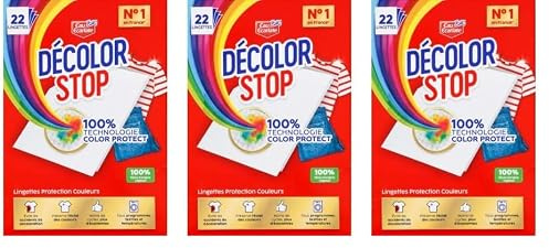 Decolor Stop - Protections Couleurs - Evite les Accidents de Decoloration - Preserve l'Eclat des Couleurs - Tous Programmes Textiles et Températures - Moins de Cycles - Plus d'Economies -x22 Lingettes