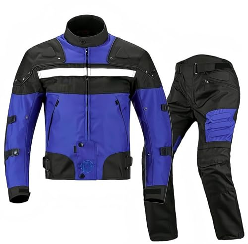 Traje de Moto para Hombre, Conjunto Textil de 2 Piezas con Protectores, Chaqueta Impermeable y Pantalones de Moto, Ropa de Motocross Ropa de Motociclismo Blue,M