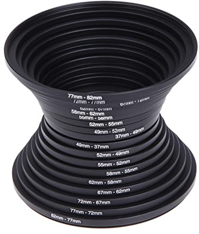 18Pcs Filter Ring Adapter Set, 37-82mm Metal Step Up/Down Rings Lens Adapter Filter Set Compatible with Digital SLR Camera, Camera Lens Filters Metal Stepping Rings Kit (Color:Black)
