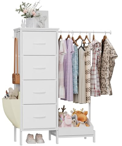 Chest of Drawers with Retractable Hanging Rail and 4 Fabric Drawers