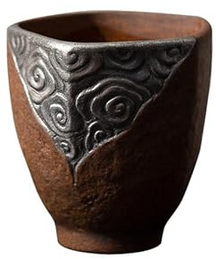 HUFFA Juego de tazas de té de barro de roca antigua Retro hechas a mano, tazas de té de Kung Fu de plata dorada for amantes del té literario