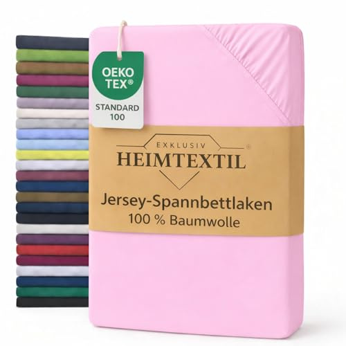 Exklusiv Heimtextil - Lenzuolo con angoli elasticizzati in jersey, 100% cotone, elastico perimetrale, in diverse misure e colori, Öko-Tex Standard 100, 200 x 220 cm, colore rosa