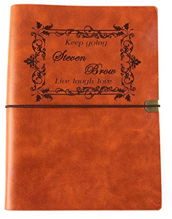 Fanery Sue Personalisiertes Kunstleder-Tagebuch, Monogramm, breit, liniert, weicher Einband, nachfüllbar, lose Blätter, 6-Ringbinder, gebändertes persönliches Tagebuch (A5, Kastanienbraun)