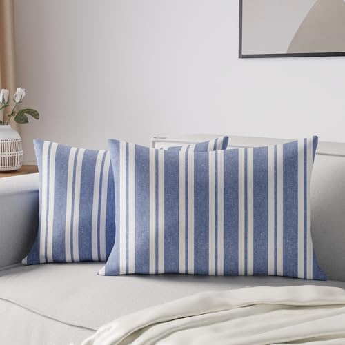 Encasa XO Kissenbezug, Sofakissen, ohne Füllung 30x50 cm | Franca Blue Stripes, 100% Baumwolle Canvas | Verdeckter Reißverschluss | Maschinenwaschbar | Dekokissen | 2er Set