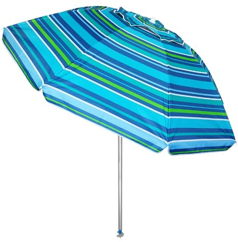 Pincho Grand parasol de plage 200 cm, anti-vent jusqu'à 35 km/h, protection UV 50, aluminium, 8 + 8 baleines, fibre de verre, tube de 28-32 mm, manche inclinable, montage rapide 30 secondes, sac de