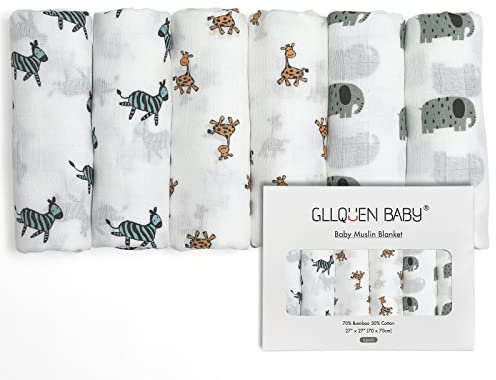 GLLQUEN BABY Musselintücher für Babys, 6 Stück Spucktücher aus Baumwolle 70 cm x 70 cm, saugfähig und atmungsaktiv und ideal zum Reinigen, Abwischen und Abdecken von Neugeborenen