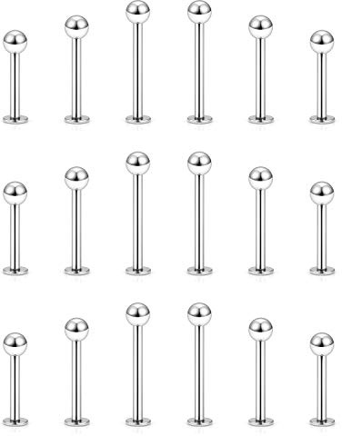 Yaalozei 20G Lip Labret Monroe Medua Cheek Rings Stud 316L Stainless Surgical Steel Long Flat Back Tragus Helix Cartilage Conch Ear Earring Barbell Piercing Jewelry Women Men Bar 8mm 10mm 12mm Silver